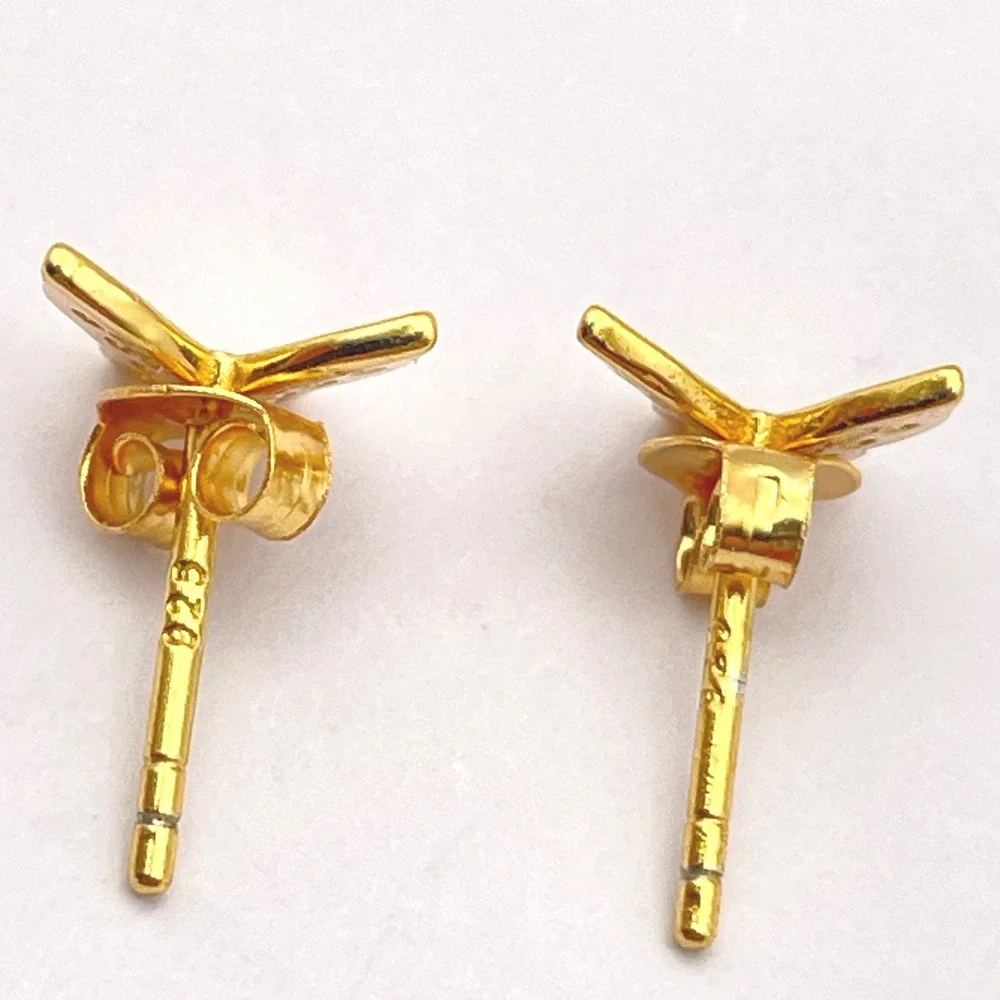 Sterling Tiny Sparkling Butterfly Post Earrings Gold‎ Wash Crystal Encrusted